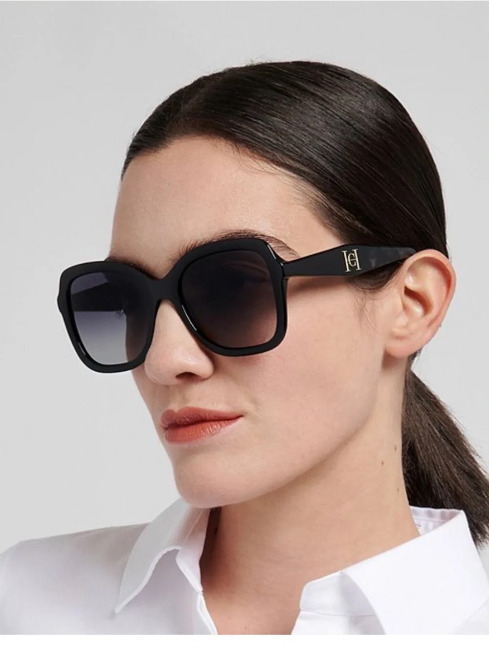 Carolina Herrera Matte Black Square Sunglasses with Gradient Lenses
